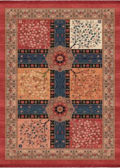 فرش ماشینی کلاسیک 1500 شانه طرح خشتی کد 1103