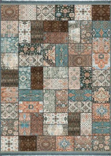 فرش ماشینی چهل تکه 700 شانه طرح خشتی کد 1107